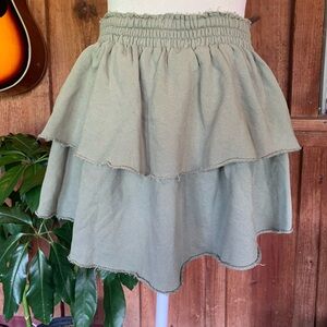 Aerie Ruffled Tiered Mini Skirt NWT Sage Green Size S/P Flowy Elastic Waist